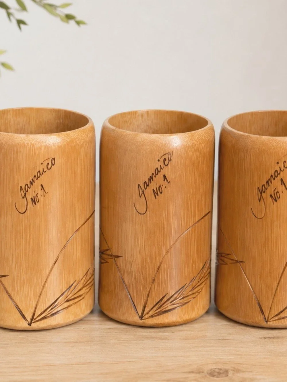 Vintage Jamaica Bamboo Drink Set Pitcher & 6 Cups Handcrafted Tropical Barware